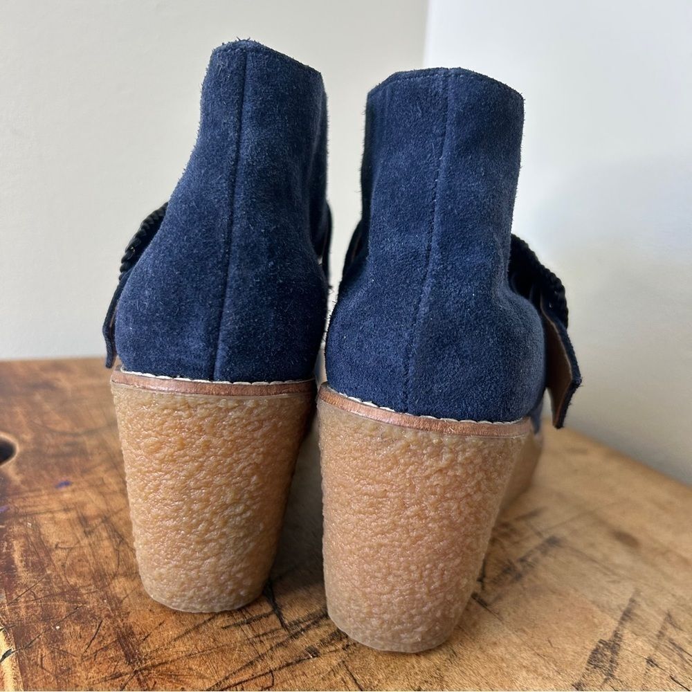 Jack Rogers 7 Navy Blue Suede Wedge Ankle Boots Preppy Retro Glam Hippie Classy - Picture 8 of 10